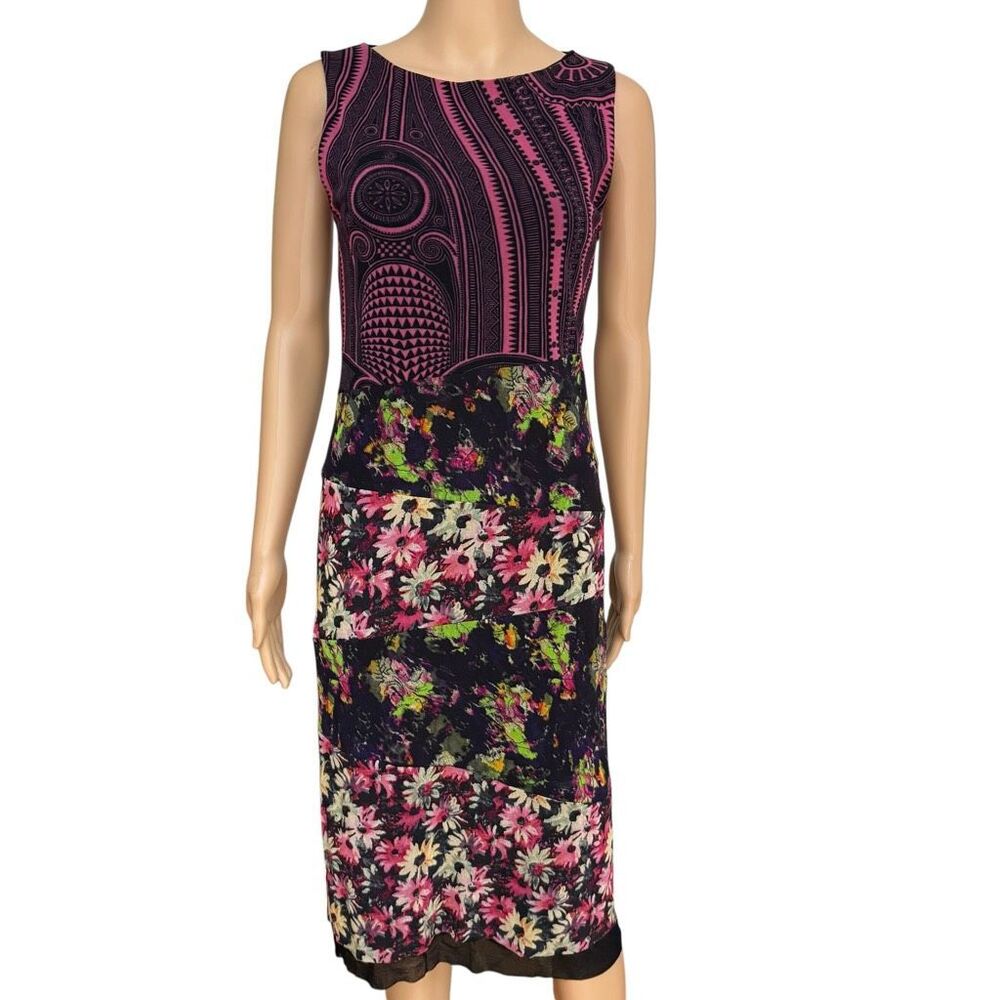 Jean Paul Gaultier Soleil vintage Mesh Floral stretch Dress XL NWT